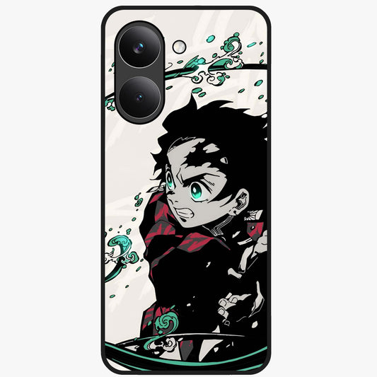 Demon Slayer Glass Case showing flat back view with bold anime inspired artwork and glossy glass finish.