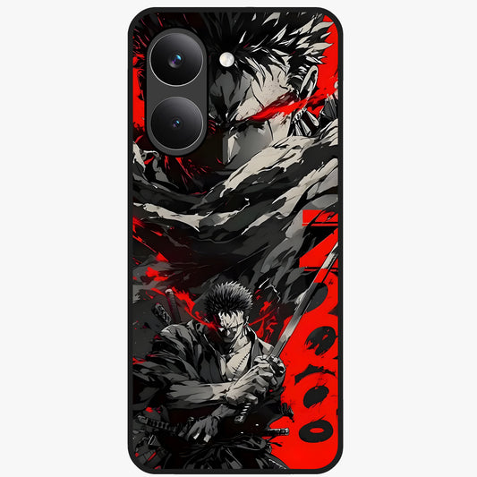 Demon Sword Resolve Glass Case showing flat back view with fierce sword warrior artwork and glossy glass finish.