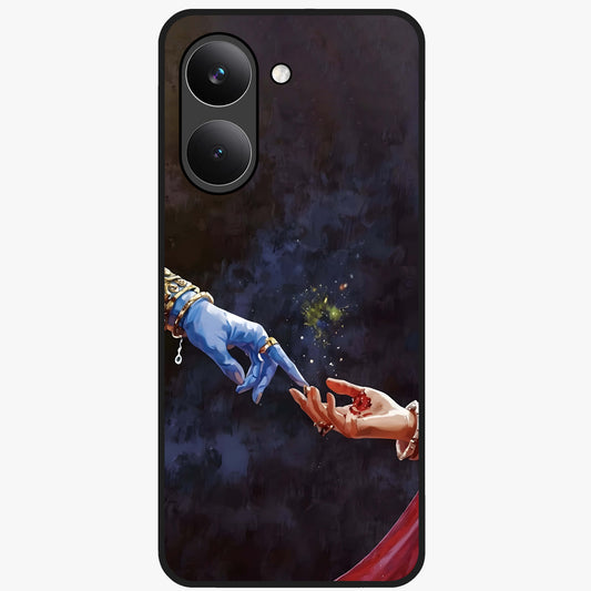 Divine Touch Eternal Glass Case showing flat back view with spiritual themed artwork and glossy glass finish.