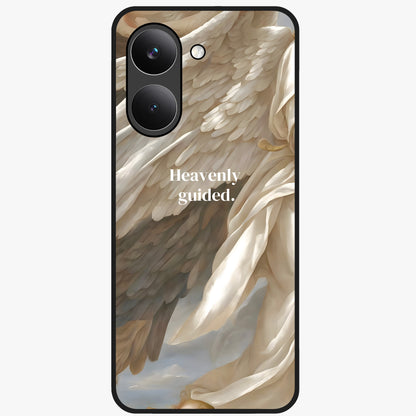 Divine Winged Grace Glass Case showing flat back view with elegant wing inspired artwork and glossy glass finish.