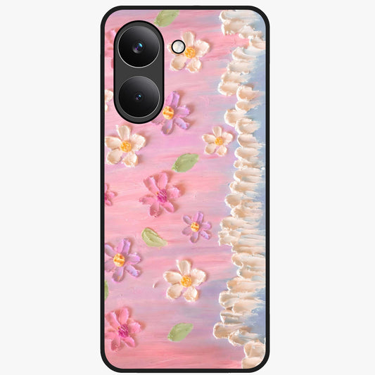 Dreamy Painted Garden Glass Case showing flat back view with artistic painted floral garden artwork and glossy glass finish.