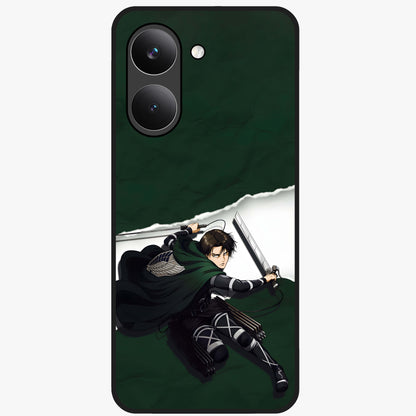 Emerald War Vanguard Glass Case showing flat back view with powerful warrior themed artwork and glossy glass finish.