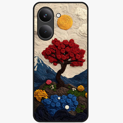 Eternal Nature Tapestry Glass Case showing flat back view with intricate nature tapestry artwork and glossy glass finish.