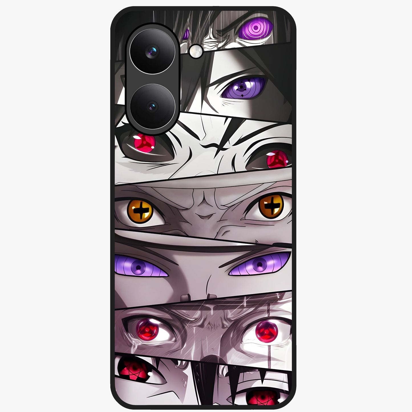 Eyes of Destiny Glass Case showing flat back view with striking eye themed artwork and glossy glass finish.