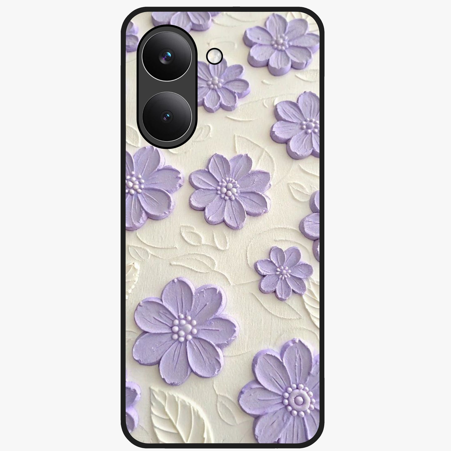 Floral Wall Art With Purple Flowers Glass Case showing flat back view with purple flower artwork and glossy glass finish.