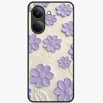 Floral Wall Art With Purple Flowers Glass Case showing flat back view with purple flower artwork and glossy glass finish.