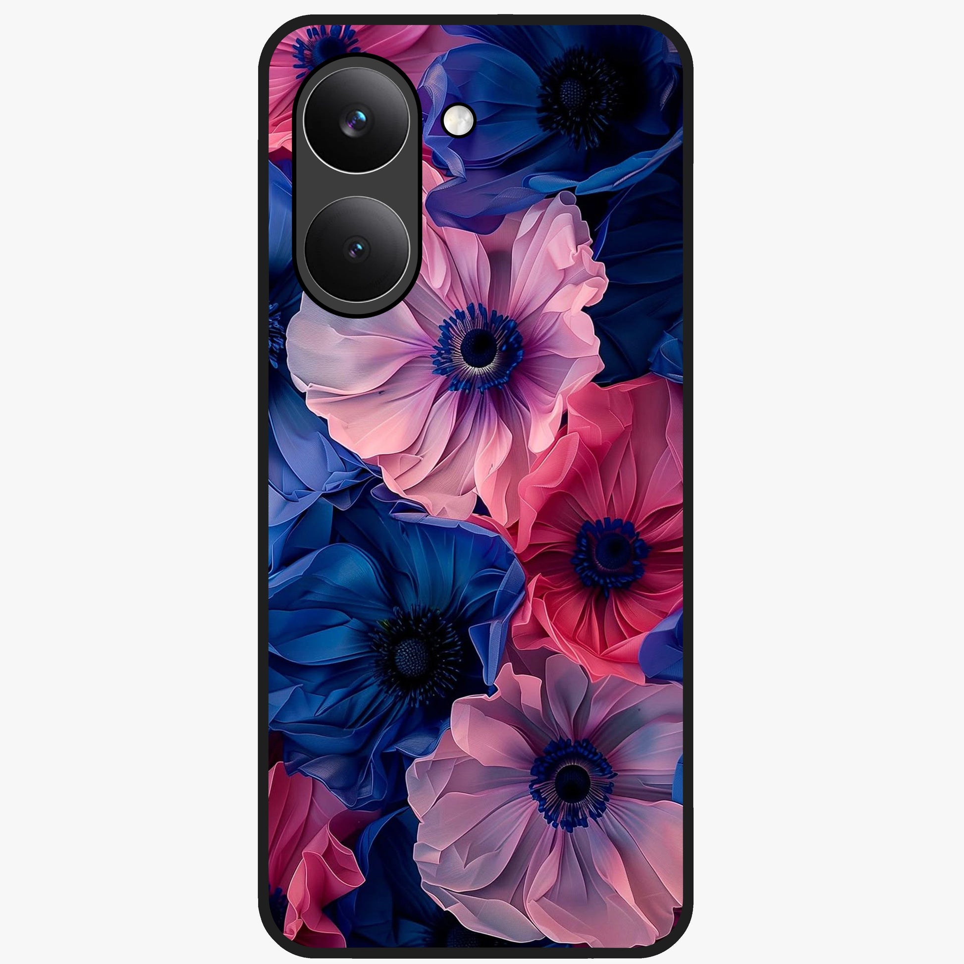 Flower Paper Art Pattern Glass Case showing flat back view with paper cut style floral artwork and glossy glass finish.
