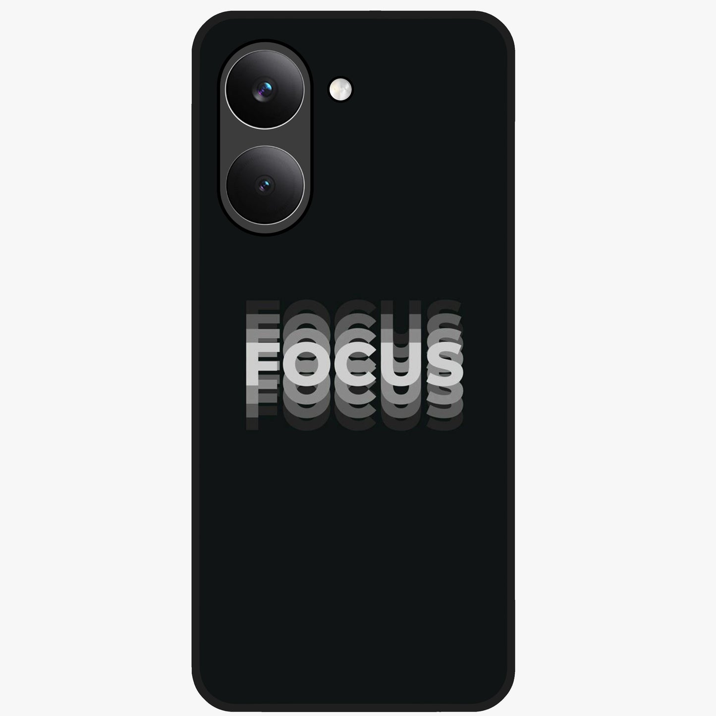 Focus Mode On Glass Case showing flat back view with bold motivational typography design and glossy glass finish.
