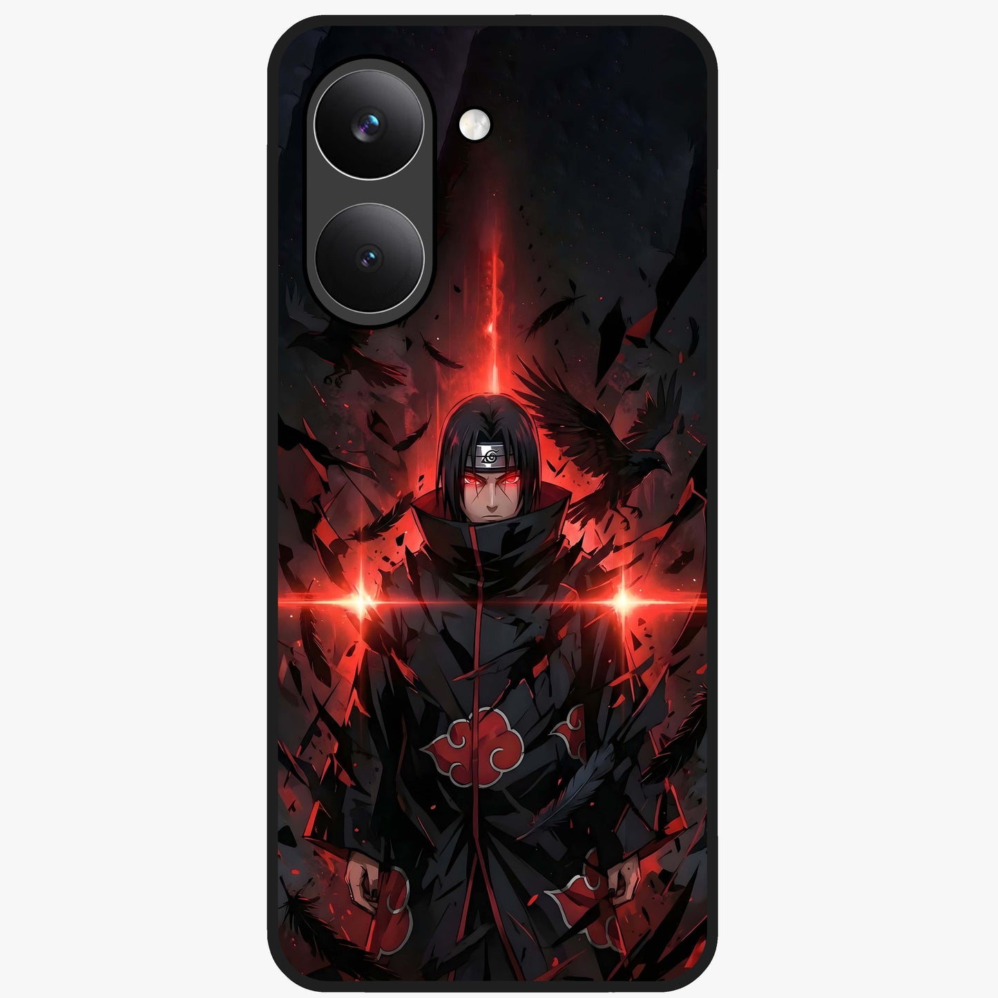Focused Blade Discipline Glass Case showing flat back view with warrior sword themed artwork and glossy glass finish.