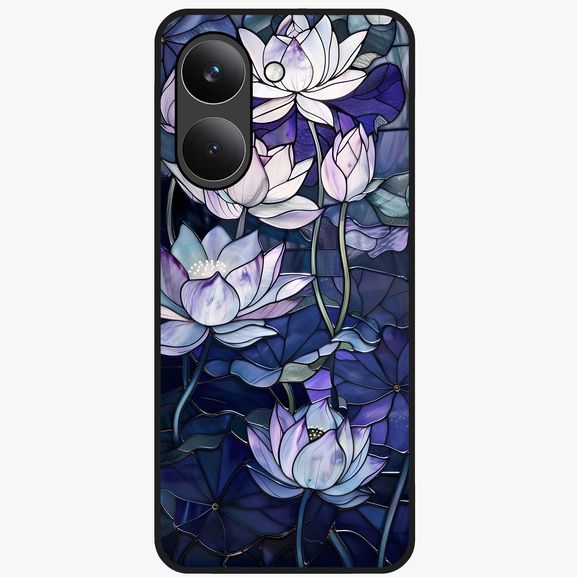 Gloss Petal Rush Glass Case showing flat back view with glossy flower petal artwork and smooth glass finish.