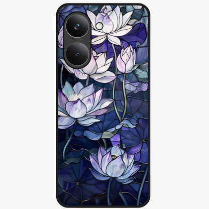 Gloss Petal Rush Glass Case showing flat back view with glossy flower petal artwork and smooth glass finish.