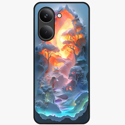 Glow Forest Portal Glass Case showing flat back view with glowing forest portal artwork and glossy glass finish.