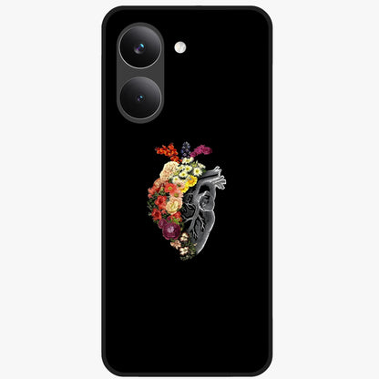 Heart With Flowers Glass Case showing flat back view with heart shaped floral artwork and glossy glass finish.