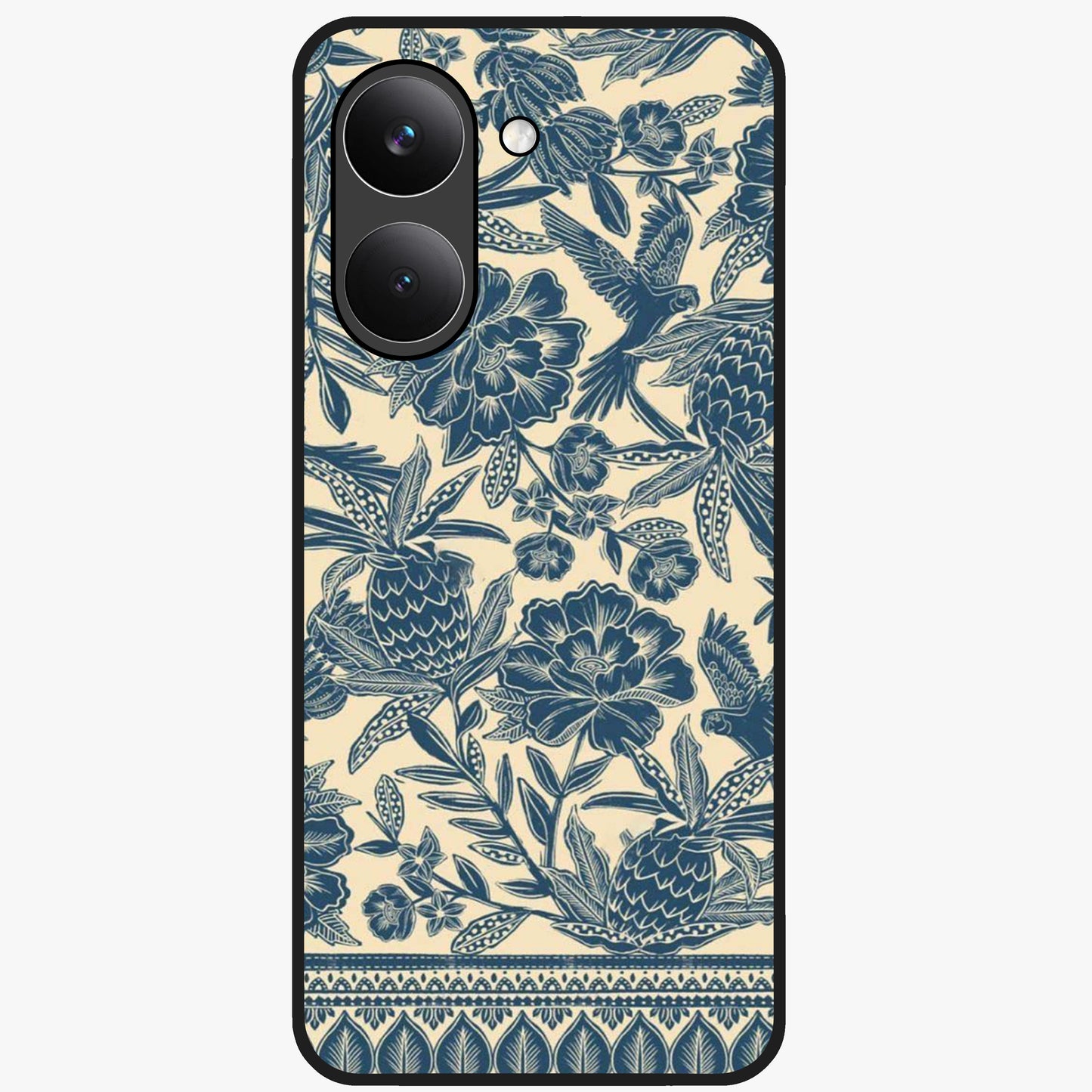 Heirloom Wild Bloom Glass Case showing flat back view with vintage inspired wild flower artwork and glossy glass finish.