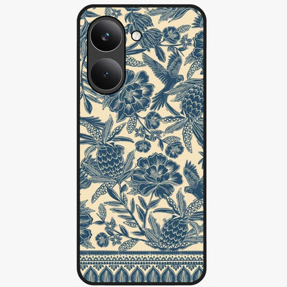 Heirloom Wild Bloom Glass Case showing flat back view with vintage inspired wild flower artwork and glossy glass finish.