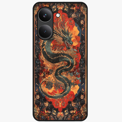 Inferno Dragon Soul Glass Case showing flat back view with fiery dragon artwork and glossy glass finish.