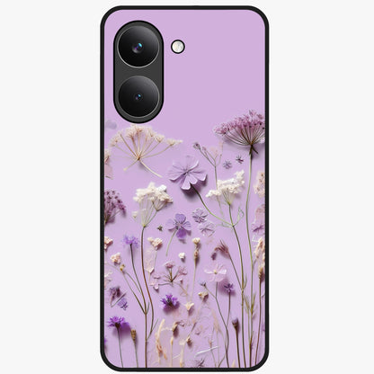Lavender Blossom Dream Glass Case showing flat back view with soft lavender floral artwork and glossy glass finish.