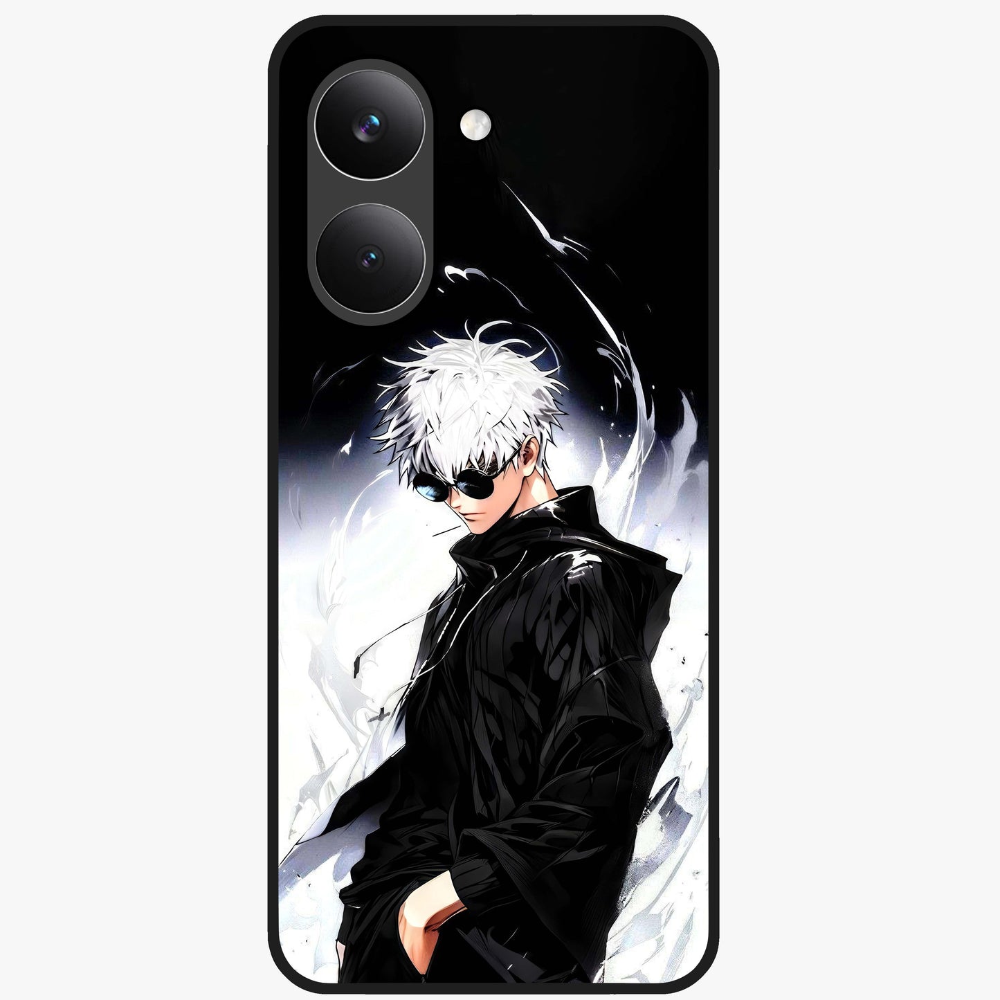 Limitless Shadow King Glass Case showing flat back view with powerful shadow warrior artwork and glossy glass finish.