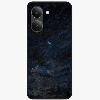 Lunar Veil Silence Glass Case showing flat back view with mystical moon veil artwork and glossy glass finish.
