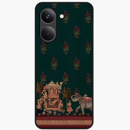Macmerise Glass Case showing flat back view with stylish modern artwork and glossy glass finish.