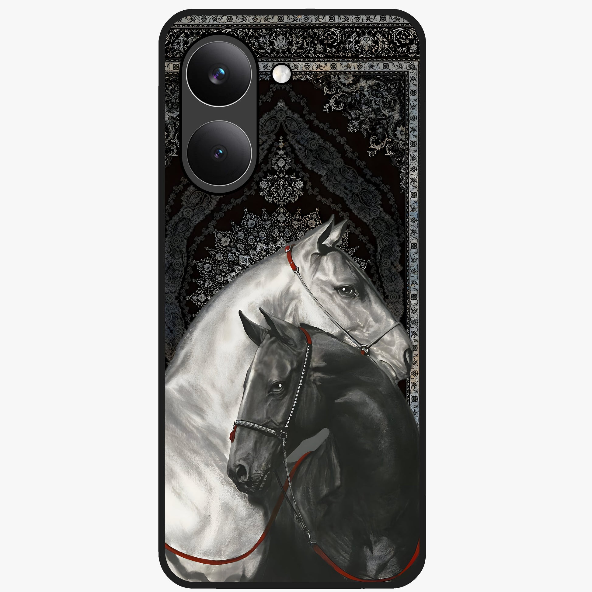 Majestic Ride Legacy Glass Case showing flat back view with powerful automotive inspired artwork and glossy glass finish.