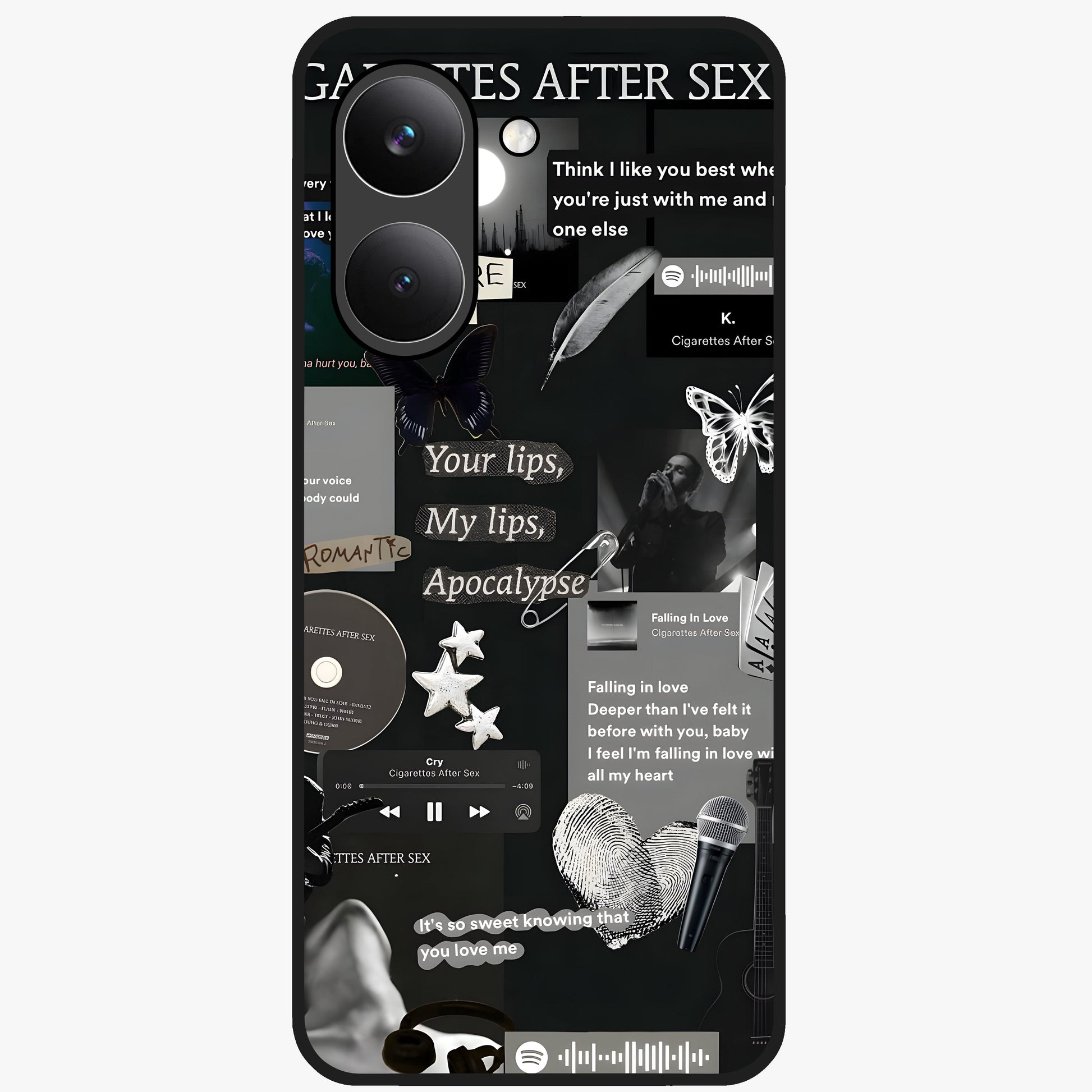 Midnight Love Echo Glass Case showing flat back view with romantic midnight themed artwork and glossy glass finish.
