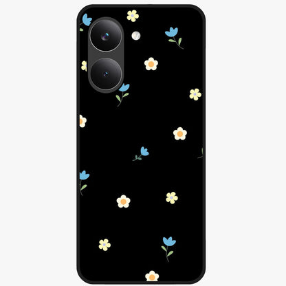 Minimalistic Blue With White Flower Pattern Glass Case showing flat back view with blue background and white flower pattern and glossy glass finish.