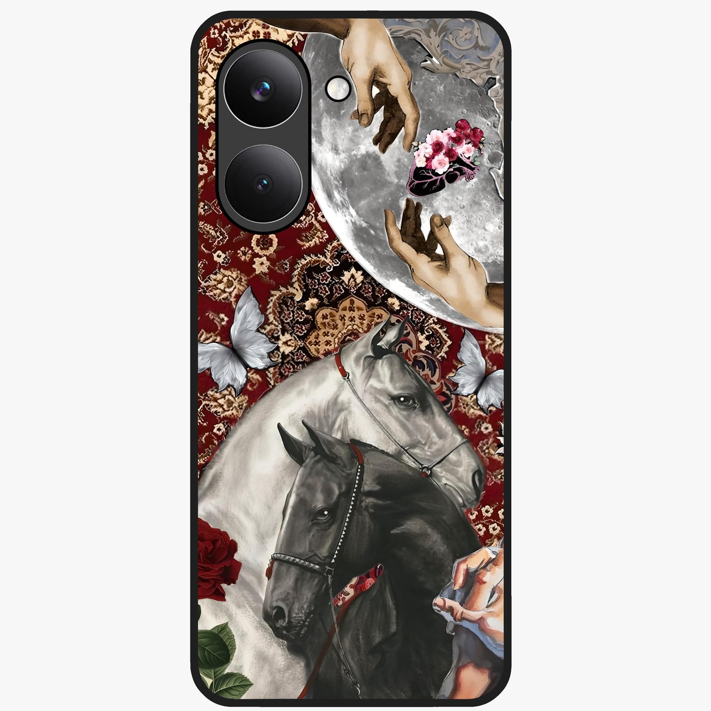Moonlit Royal Stallion Glass Case showing flat back view with majestic horse under moonlight artwork and glossy glass finish.