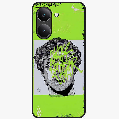 Neo Graffiti Rebellion Glass Case showing flat back view with vibrant graffiti artwork and glossy glass finish.