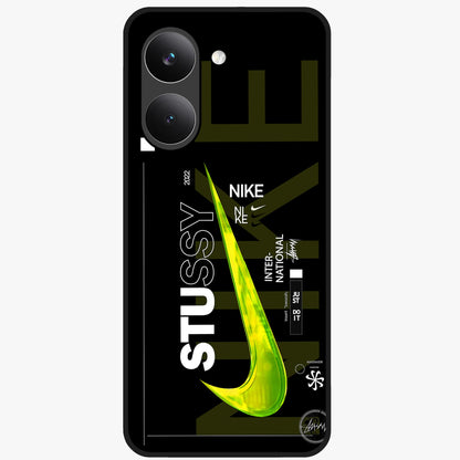 Neon Street Edition Glass Case showing flat back view with neon street style artwork and glossy glass finish.