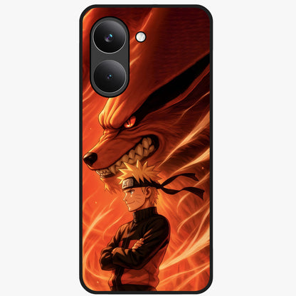 Nine Tails Legacy Glass Case showing flat back view with powerful nine-tailed fox inspired artwork and glossy glass finish.