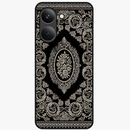 Noir Bloom Elegance Glass Case showing flat back view with elegant dark floral artwork and glossy glass finish.