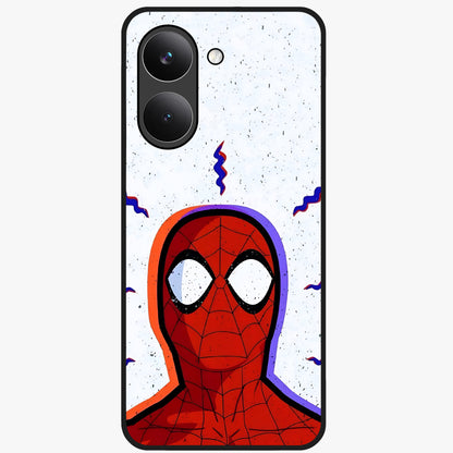 Omg Spiderman Glass Case showing flat back view with bold superhero inspired artwork and glossy glass finish.