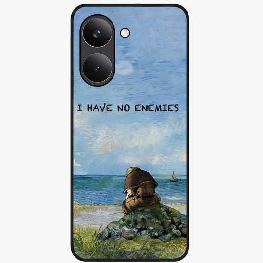 Peace Beyond War Glass Case showing flat back view with symbolic peace themed artwork and glossy glass finish.