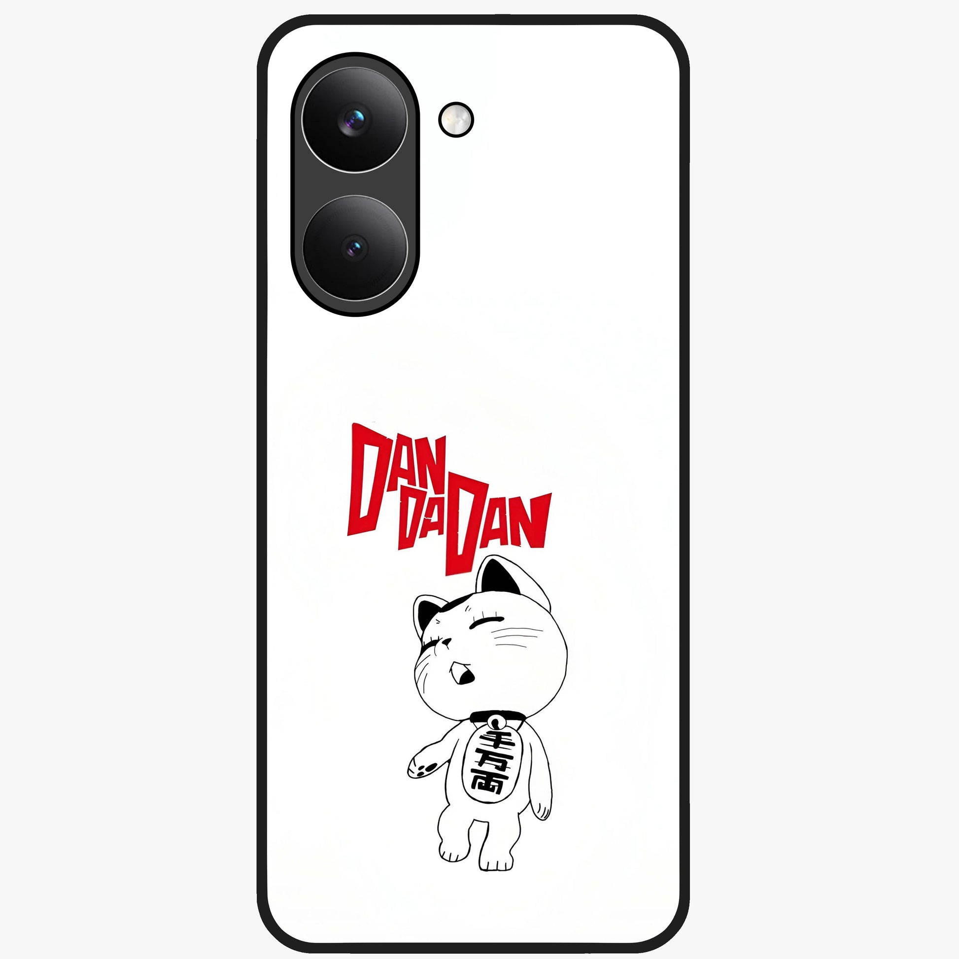 Playful Spirit Charm Glass Case showing flat back view with cheerful charm themed artwork and glossy glass finish.