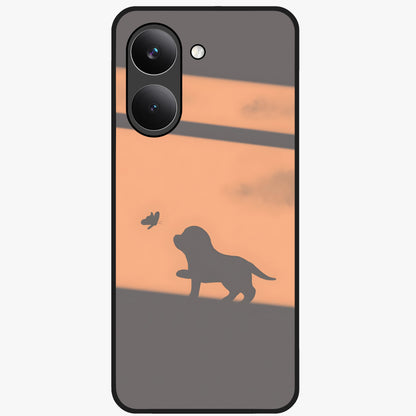 Puppy Shadow Art Glass Case showing flat back view with cute puppy shadow style artwork and glossy glass finish.