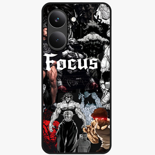 Relentless Power Focus Glass Case showing flat back view with motivational typography artwork and glossy glass finish.