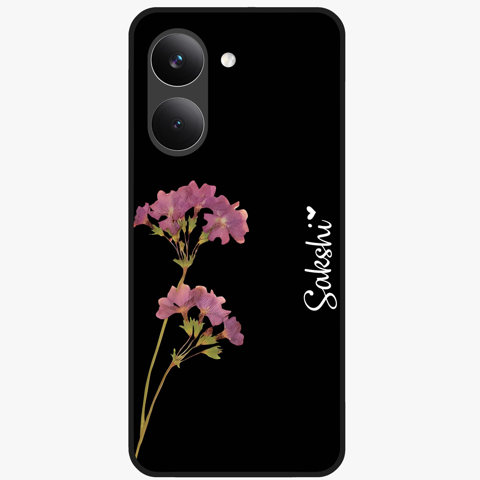 Riching Lavender Flower Custom Name Glass Case showing flat back view with lavender floral artwork and personalized name design.