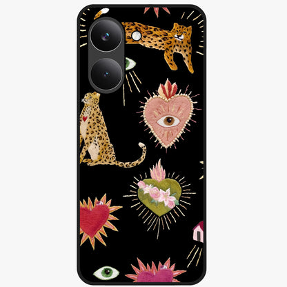 Sacred Jungle Heart Glass Case showing flat back view with jungle inspired heart artwork and glossy glass finish.
