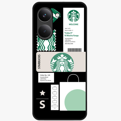 Starbucks Mocha Glass Case showing flat back view with coffee inspired artwork and glossy glass finish.