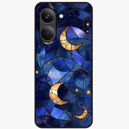 Starlit Sky Tapestry Glass Case showing flat back view with decorative starry sky tapestry artwork and glossy glass finish.