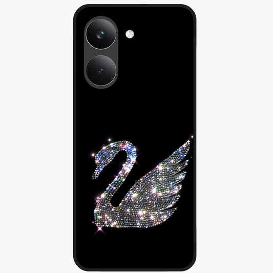 Starlit Swan Grace Glass Case showing flat back view with graceful swan artwork under starry sky and glossy glass finish.