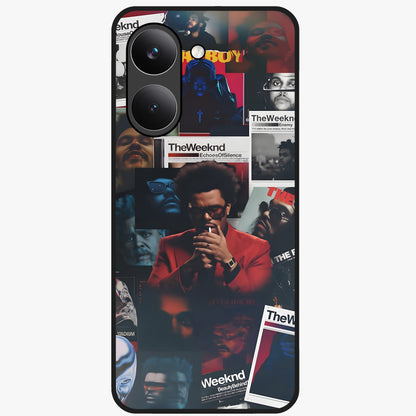 The Weeknd Glass Case showing flat back view with music inspired artistic portrait artwork and glossy glass finish.