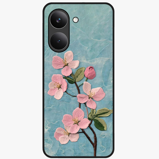 Threaded Blossom Breeze Glass Case showing flat back view with delicate blossom artwork and glossy glass finish.