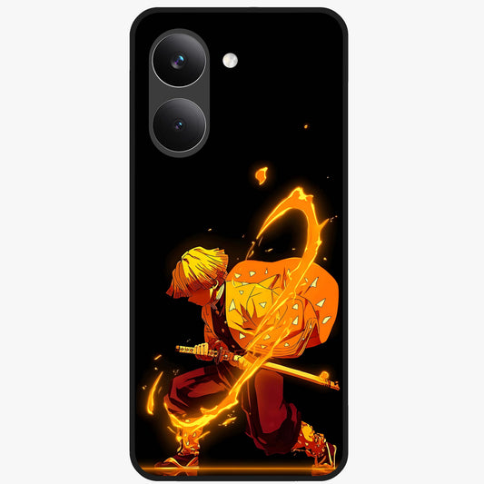 Thunder Flame Execution Glass Case showing flat back view with powerful flame and lightning artwork and glossy glass finish.
