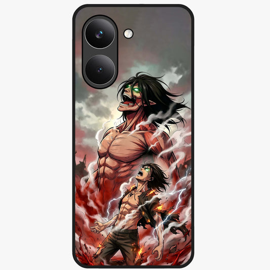 Titan Awakening Fury Glass Case showing flat back view with powerful titan inspired artwork and glossy glass finish.