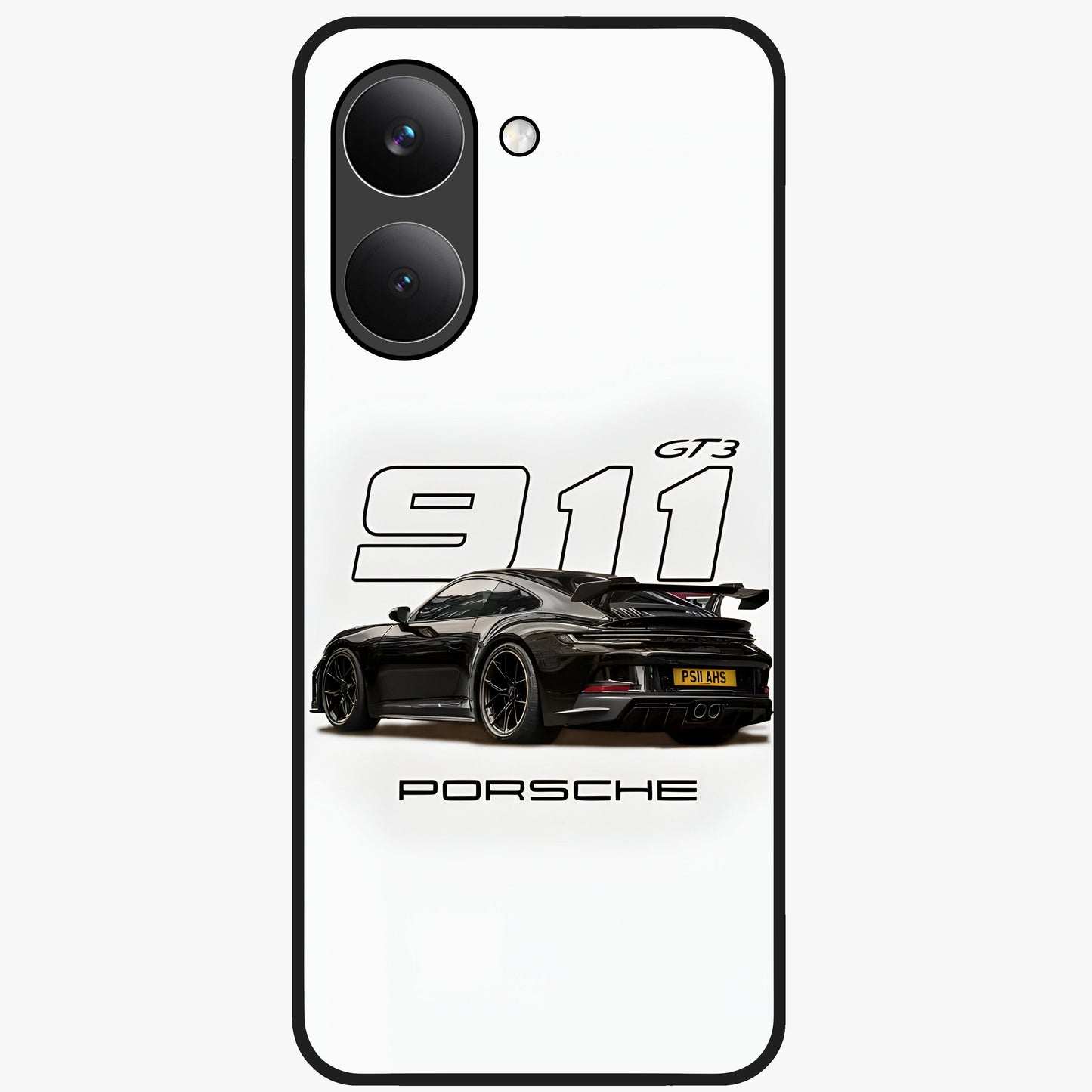 Turbo Legacy Icon Glass Case showing flat back view with iconic sports car inspired artwork and glossy glass finish.