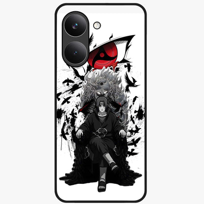 Uchiha Shadow Throne Glass Case showing flat back view with cosmic underwater themed artwork and glossy glass finish.