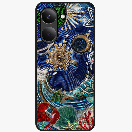 Universe Underwater Spark Glass Case showing flat back view with cosmic underwater themed artwork and glossy glass finish.