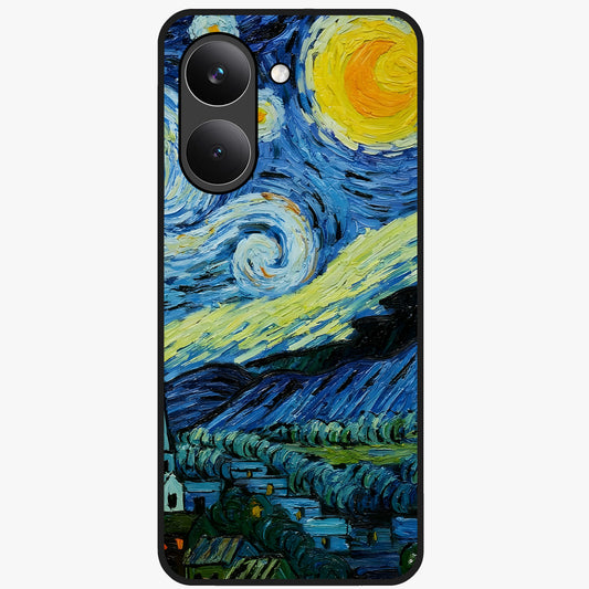 Van Gogh Art Glass Case showing flat back view with classic painterly artwork inspired by Van Gogh style and glossy glass finish.